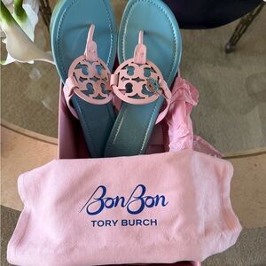 Tory Burch Pink & Teal Miller Thong Sandals